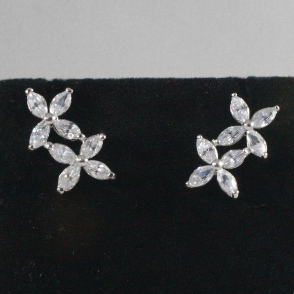 CZ Stacked ladder flower earrings - Picture 3 of 7